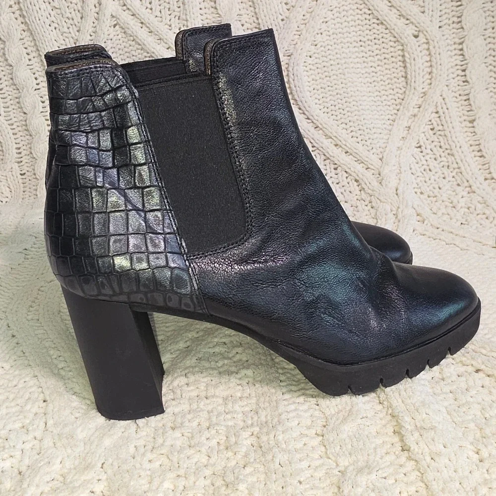 Brunate Heeled Boots Black Croc Embossed Italian Leather Womens 38.5 Excellent